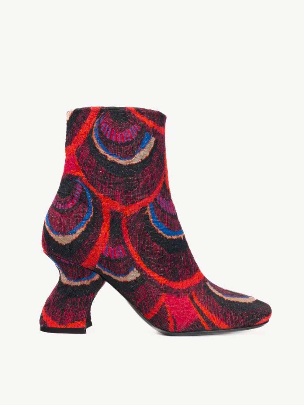 Dries Van Noten AW18 Red Peacock Jacquard Ankle Boots